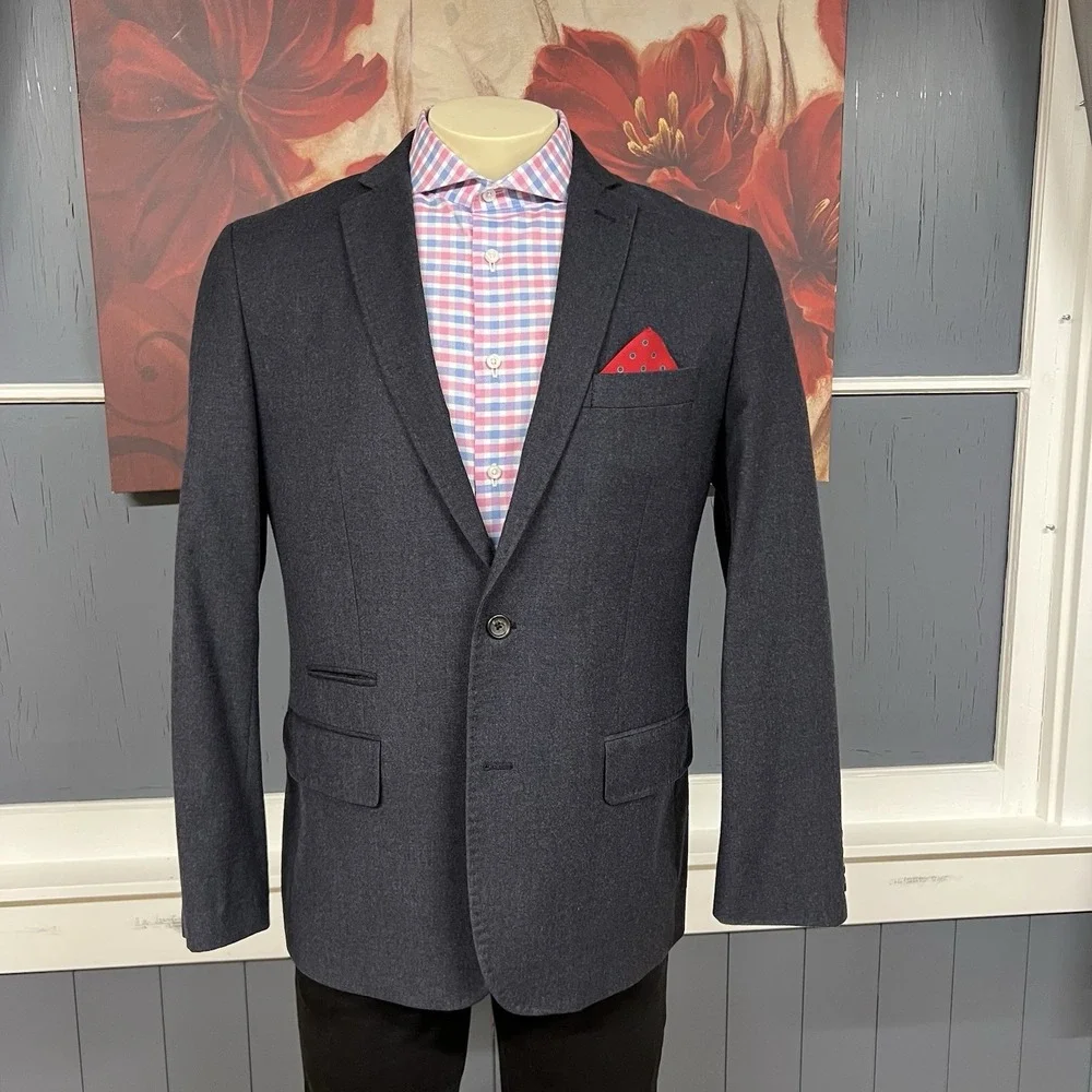 Wallin & Bros Soft Tweeded Blazer Sport Coat Mens 42R Slim Fit Wool Grayish Navy